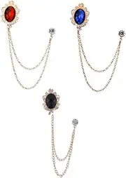 [Ipetboom] Men's Fashion Brooch Chain Lapel Pin 3pcs Gemstone Brooch D- Enamel Pin Suit Accessories for Men