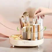 KKC Rotating Makeup Organizer, 5 Slot Makeup Brushes Cup,Large Capacity Cosmetic Display Case for Vanity Cosmetics Organizer Storage for Bathroom Counter Dresser Brushes Lipsticks Skin Care Beauty