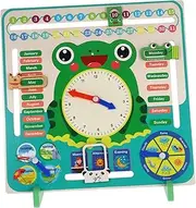JUMPLAWN Attractive Boys and Girls' Wooden Clock Calendar Toy for Time Learning Educational Tool for Preschoolers