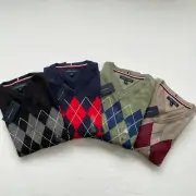NWT Tommy Hilfiger Men's Argyle All Cotton Pullover V-Neck Sweater All Sizes NEW