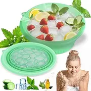 Face Bowl for Ice With Built-in Ice Tray Collapsible Silicone Facial Face Ice Bath Bowl Small Reusable Cold Plunge Basin is Portable,Perfect for Home Use,Camping,Travel Cold Bath Spa Tool & Green