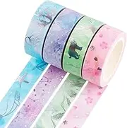 Yubbaex Silver Washi Tape IG Style Laser Foil Masking Tape Set Decorative for Arts, DIY Crafts, Bullet Journal Supplies, Planners, Scrapbook, Card/Gift Wrapping -4 Rolls x 15mm- (Watercolor Laser)