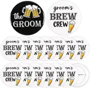 [Serencatcher] Beer Theme Bachelor Party Favors Button Pins, 16pcs the Groom and Groom's Brew Crew Badges Team Groom Pins for Men Groomsman Beer Team Bachelor Wedding Party Decorations Accessories Gifts