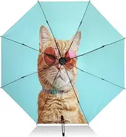 [RPLIFE] Windproof Travel Umbrella, Auto Open Close, Compact Travel Umbrella, Backpack Purse Portable, Ideal for Women, Orange Cat Funny Blue