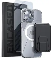 [ENCASED] Wallet Case Set Designed for iPhone 14 Pro Max Case with Magnetic Kickstand Card Holder (Screen Protector Included) Compatible with MagSafe, Crystal Clear (3-in-1)