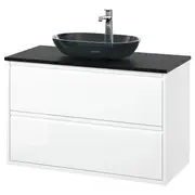 ÄNGSJÖN / OXMYREN wash-stnd w drawers/wash-basin/tap, high-gloss white/black marble effect, 102x49x77 cm
