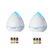 2 x PureSpa Ultrasonic Diffusers + 6 Diffuser Oils Set White