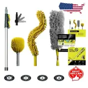 Extendable Cleaning Kit: 5-12 Ft Reach with Feather, Fan, and Cobweb Dusters