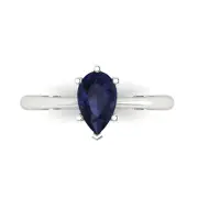 1 ct Pear Cut Blue Sapphire Promise Designer Engagement Ring 14k White Gold