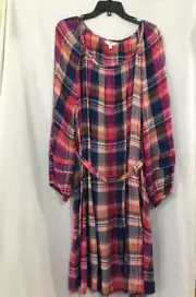 Terra & Sky Plus Size 4X (28W-30W)Plaid Multicolor Belted Shirred Mini Dress NWT