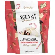 Sconza 4.5 oz. CANDY CANE Dark & White Chocolate Covered Roasted Almonds BB 8/25