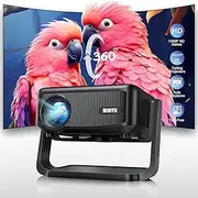 Mini Projector with WiFi and Bluetooth【Electric Focus/Auto Keystone】 Portable Bluetooth Projector, 1080P Support Movie - Auto Focus Rotatable Movie Phone Projector with 360° Adjustable Stand (Black)