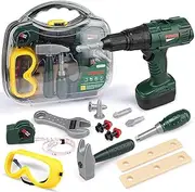 STEAM Life Kids Tool Set with Power Toy Drill | Toy Tool Set Contains Tool Box and Toy Hammer, Goggles, Power Drill and 11 More Play Tools