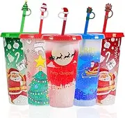TANSHICT 5 Pack Christmas Color Changing Cups with Lids and Straws Include Straw Covers,Christmas cups for kids,Christmas Decoration Cups,Reusable Cups For Christmas Party,24 oz