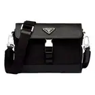 Prada Nero Black Re-Nylon Saffiano Silver Triangle Logo Messenger Crossbody Bag
