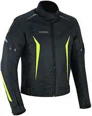 outletMOTARD Men's 4 Seasons Motorcycle Jacket - Reflective, Waterproof and Breathable Protective Jacket with CE Protectors for Back and Elbows - Comfort & Safety All Year Round, Black/Fluorine