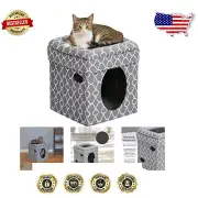 All-in-One Cat Cube with Plush Top & Interactive Features - 15.5 x 15.5 Inches