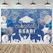 Felortte 12x8FT Polyester Fabric Blue and Silver Graduation Photography Backdrop Class of 2025 Background Bachelor Cap Balloon for Grad Congrats Prom Party Decoration Banner Picture Photo Studio