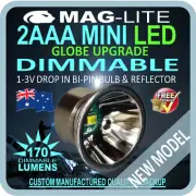 MAGLITE LED UPGRADE MINI 2AAA 170lm DIMMABLE inc REF/BULB GLOBE FLASHLIGHT TORCH