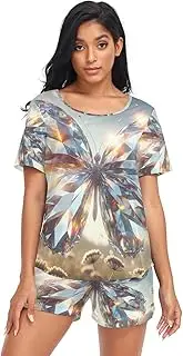 [RPLIFE] Twinkling Butterfly Pajama Shorts Set for Women, Womens Matching Pajama Set, Twinkling Butterfly, X-Large