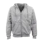 Men Thick Zip Up Hooded Hoodie w Winter Sherpa Fur Jumper Coat Jacket Sweater - Light Grey