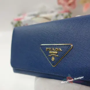 美麗堡outlet精品 PRADA 1M1132 三角金字皮標 防刮牛皮 雙釦式長夾 深藍色【現貨】