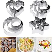 12 PCS Stainless Steel Cookie Cutters Set, Heart, Star, Round, Flower Shape Biscuit Pastry Cutters for Baking, Fondant, and Holiday Decorations