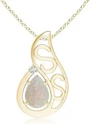 [Angara] Natural Floating Solitaire Pear Opal Flame Pendant Necklace in Sterling Silver/14ct Solid Gold for Women | October Birthstone Jewellery for Her