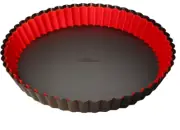 Fluted Tart Pan 9 inch Removable Bottom-Round W Silicone Crust Shaper NEW