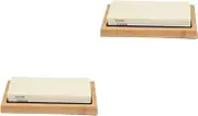 Luxshiny Sets Knife Sharpener Double-Sided Flattening Stone for Knife Cutter Repair White Corundum Bamboo Stand