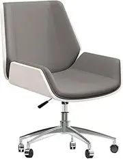 Mid Back Office Chair with Wheels Ergonomic Swivel Computer Chair with Arms Adjustable Height Task Chair Leather Armchair with Aluminum Alloy Feet Cream Color,Grey KeYJ