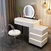 White Vanity Dressing Table Set with 6 Drawers, Vanity Cosmetics Table Dressing Table Set with LED Light Mirror, Organiser Home Bedroom Furniture,for Bedroom Girl Women(31in/100cm)