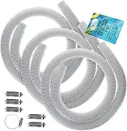 U.S. Pool Supply Above Ground Pool Hose Replacement 1.25" Diameter x 59" Long, Pack of 3 - White Premium Pool Filter Pump Hoses Compatible with Intex 607, 637 Pumps, 330, 530, 1000 GPH, 6 Metal Clamps