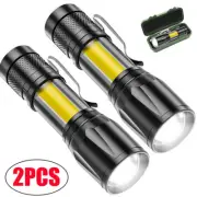 Mini LED Flashlight Side Light Outdoor Zoomable Torch USB Rechargeable with Pack