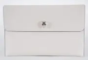 New Alexander McQueen Soft Cream Leather Skull Clasp Envelope Clutch Purse
