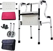 Walker,Standing Rehabilitation Adult Deluxe Medical Walker Lightweight Folding Bath Multifunction Handrail Frame with Wheels and Seat Adjustable Handle Crutch Little Surprise