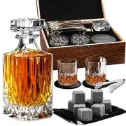 Whiskey Decanter Set for Men, Whiskey Decanter Gift Set with 2 Glasses & Cool...
