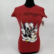 Junior Medium Ed Hardy Vintage Y2K Dead Stock T-Shirt “Love Dies Hard” New Red