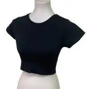 New OFFLINE By Aerie Womens Small Black Sidewalk Seamless Cropped T-Shirt Tee