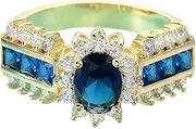[Xiang Ru] Womens Gold Plated Blue Promise Eternity Rings Anniversary Band