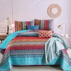 Bohemian Quilt Set Queen Size, Boho Striped Pattern Quilts Bedspread Set for ...