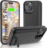 SlaBao Battery Case for iPhone 15 Plus, 6800mAh Portable Charging Case with Kickstand, Carplay Supported Rechargeable Battery Pack for Apple 15 Plus Backup Charger Case,6.7 inch Black