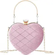 [Naimo] Womens Heart Bag Rhinestone Evening Bag Tote Handbag Wedding Cocktail Party Clutch Chain Purse, Pink