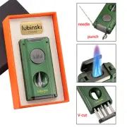 Lubinski Cigar Lighter V-Cutter Cigar Punch Holder Needle 2 Jet Flame Refillable