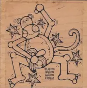 jumping monkey whippersnapper Wood Mounted Rubber Stamp 3 x 3"