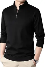 [DGKaxiyaHM] Men's Basic Quarter Zipper Solid Color Long Sleeve T-Shirt Relaxed 1/4 Zip Up Sport Pullover Stand Collar Outwear