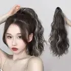 Clip On Ponytail Long Wavy Ponytail Hair Accessories Gray Highlights Ponytail