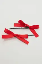 Red 4 Pack Mini Satin Bow Bobby Pins - Size ONE, Women's Hair Accessory