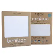 2 Piece Bubba Blue Bamboo Standard Cot Mattress Protector & Fitted Sheet Combo