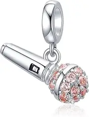[SOUKISS] I Love Music Microphone Voice Charms 925 Sterling Silver Champagne Crystal Pendants fit Pandora Bracelet Necklace